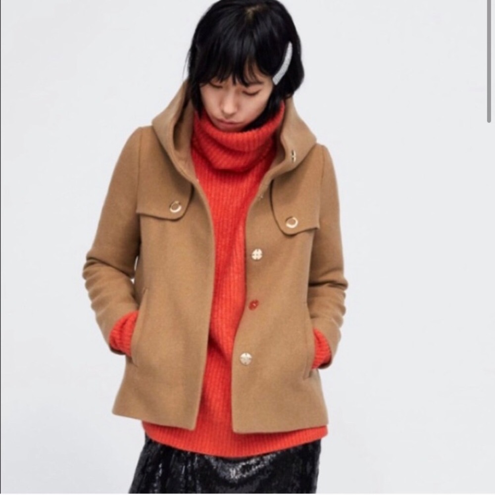 Zara short wool camel coat